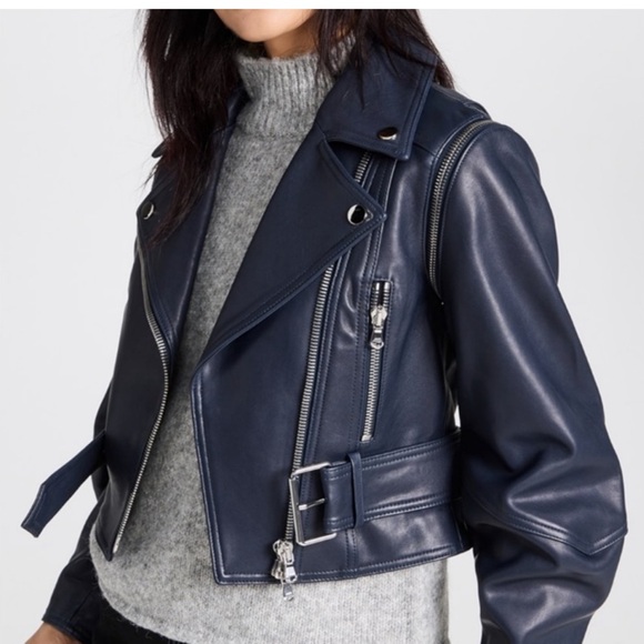 Veronica Beard Jylan Leather Moto Jacket Size 4/Small - Dark blue/grey - Picture 7 of 11